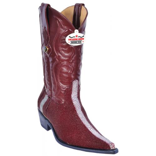 Los Altos Ladies Burgundy Genuine All-Over Stingray Rowstone Finish 3X-Toe Cowgirl Boots With Black Sole 35N6006